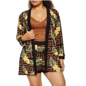 Love Nation Geometric Print Duster & Shorts
